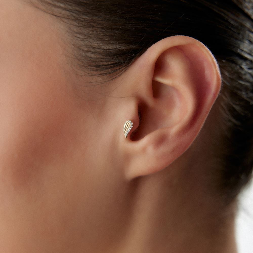 Yaprak Tasarım Taşlı Piercing
