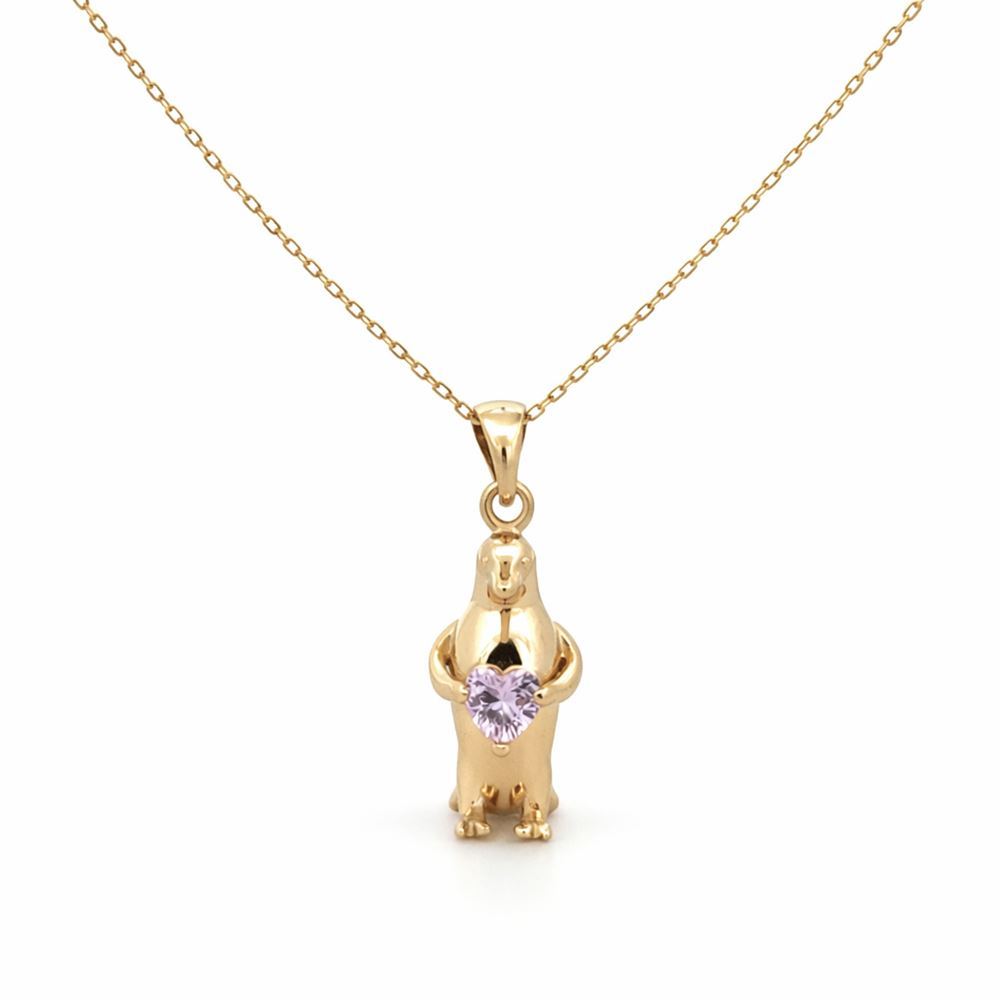 Kalp Taşlı Penguen Altın Kolye(2*0.5Cm)