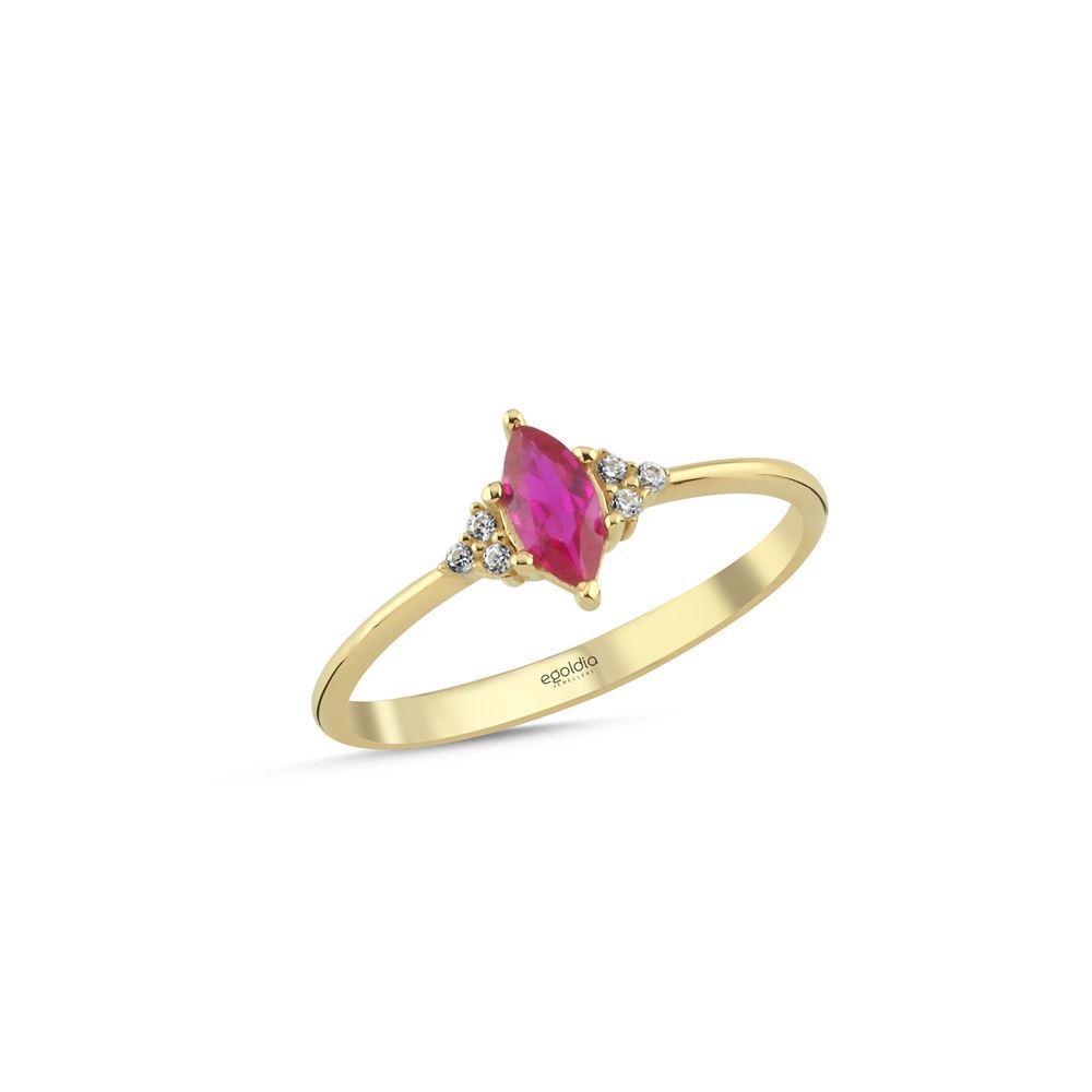 Oval Taşlı Pembe Yüzük